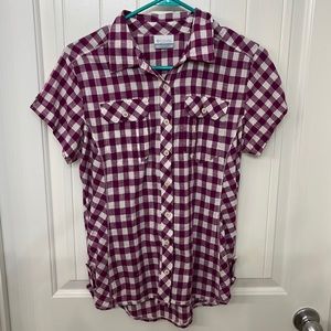 Columbia purple gingham Button Up short, Women’s size Medium